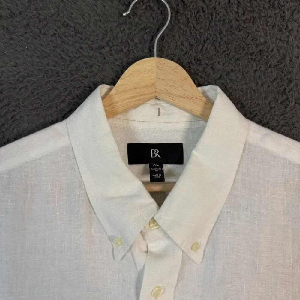 Banana Republic Shirt Mens XL White Slim Fit Linen Short Sleeve Button Down